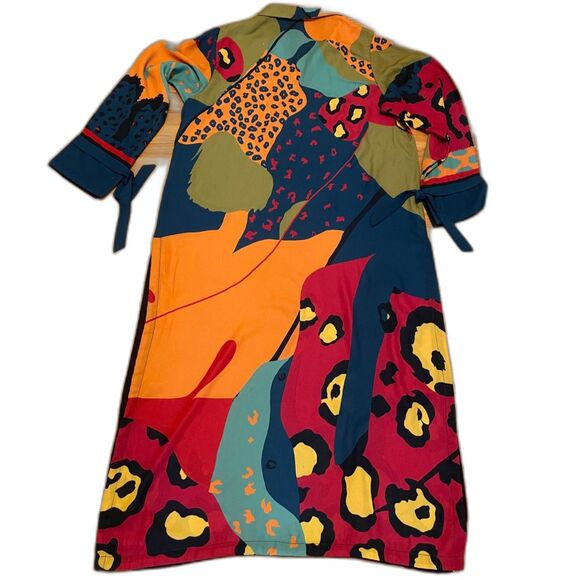 Colorful Abstract Caftan Flowy Bathing Suit Cover-Up Lounge Wear Bead Accents M - Picture 2 of 5